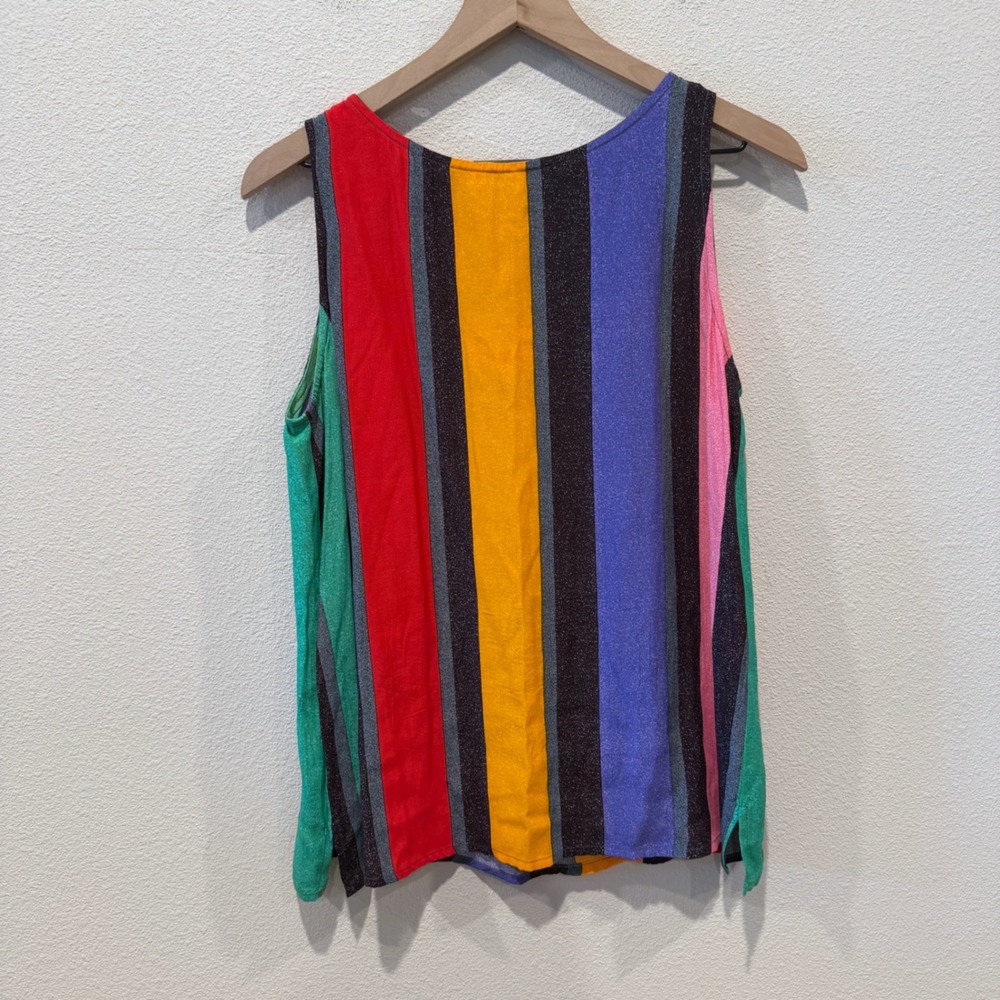 Womens Striped Sleeveless Top Size 10 Retro 90s Vintage Art to Wear Dopamine